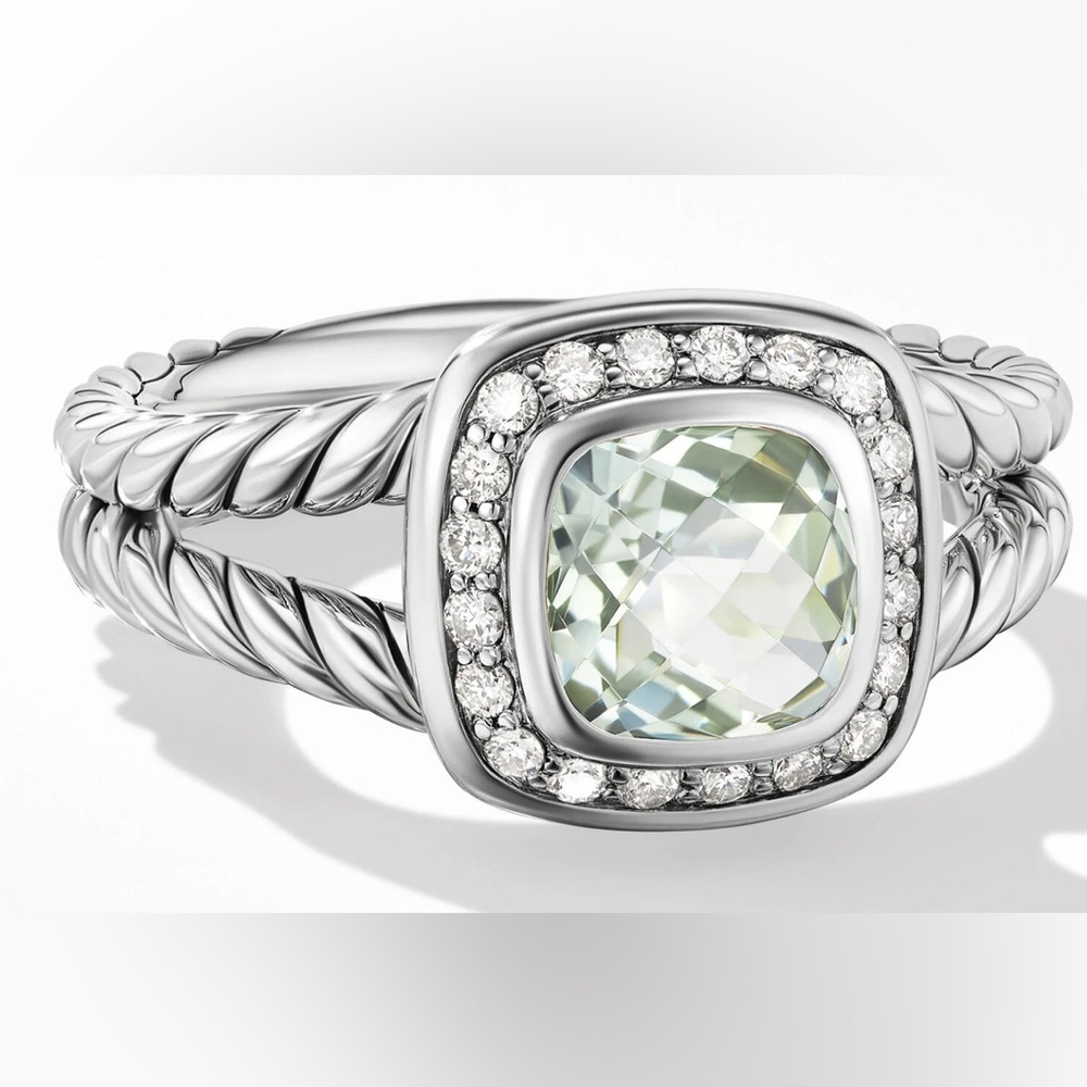 David Yurman Petite Albion Ring in Sterling Silver w/ Prasiolite& Pavé Diamonds